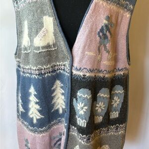 Winter Themed Knit Vest Vintage Ice Skating Large Cottage Core